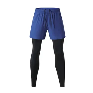 EULLA Legginsy męskie 2 w 1 długie spodnie i szorty siłownia oddychające szybkie suszenie męskie do biegania sportowe siłownia, niebieski, L - Spodenki damskie - miniaturka - grafika 1