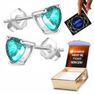 Kolczyki - Srebrne Kolczyki Wkrętki z Sercami 925 Kryształki Serca Serduszka + NADRUK - miniaturka - grafika 1