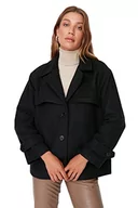 Płaszcze damskie - Trendyol Damski płaszcz z klapą, jednokolorowy, oversize, czarny, 40, Czarny, 66 - miniaturka - grafika 1