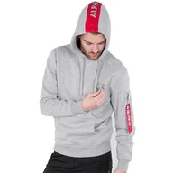 Bluzy męskie - Bluza ALPHA INDUSTRIES RED STRIPE HOODY szara kaptur 178314 17-L - miniaturka - grafika 1