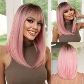 Pozostałe akcesoria fryzjerskie - TEMU Stylowa peruka w fali Bob dla kobiet, włosy syntetyczne z długiego włókna Tang, 14-calowa różowa peruka z różową siatką, o dużej gęstości, - miniaturka - grafika 1