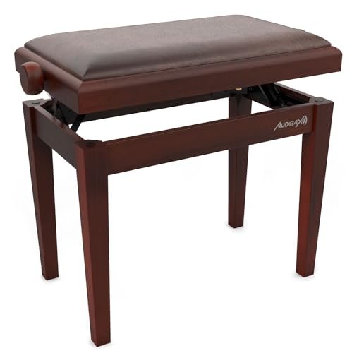 Audibax KB600 Nogal ławka do fortepianu lub klawiatury, składana ławka fortepianowa o dużej wytrzymałości, regulowana wysokość od 47,5 do 56,5 cm, pikowany stołek na klawiaturę - wykonany z drewna