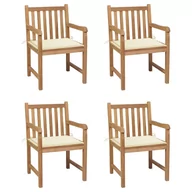 Fotele i krzesła ogrodowe - vidaXL Lumarko Krzesła ogrodowe, 4 szt., kremowe poduszki, drewno tekowe! 3073006 - miniaturka - grafika 1
