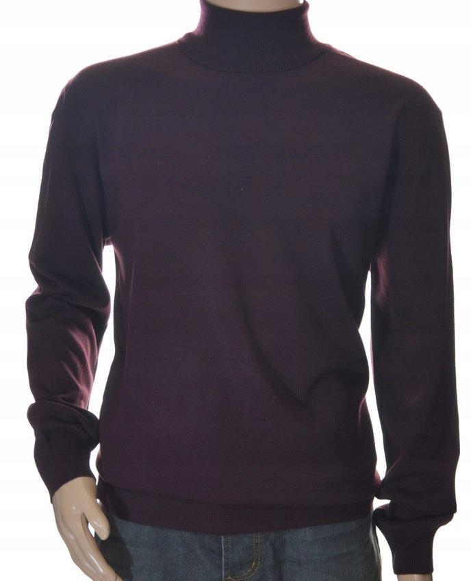 Sweter golf męski z kaszmiru i wełny merynosów kaszmirowy XXL 2XL śliwkowy