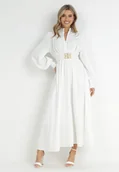 Sukienki - Biała Sukienka z Paskiem Laodyle - miniaturka - grafika 1