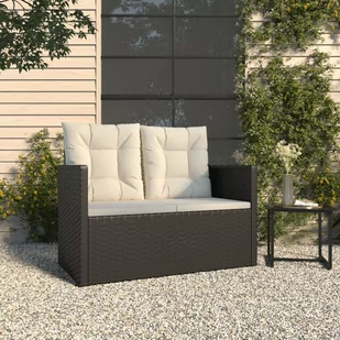 vidaXL Ławka ogrodowa z poduszkami, czarna, 105 cm, polirattan - Ławki ogrodowe - miniaturka - grafika 1