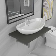 Umywalki - Umywalka vidaXL Dwuczęściowy zestaw mebli do łazienki, ceramiczny, szary - miniaturka - grafika 1