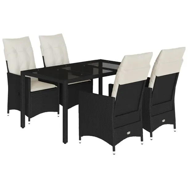Zestaw mebli ogrodowych 4 krzesła, stół 150x90x75cm, rattan PE, czarny