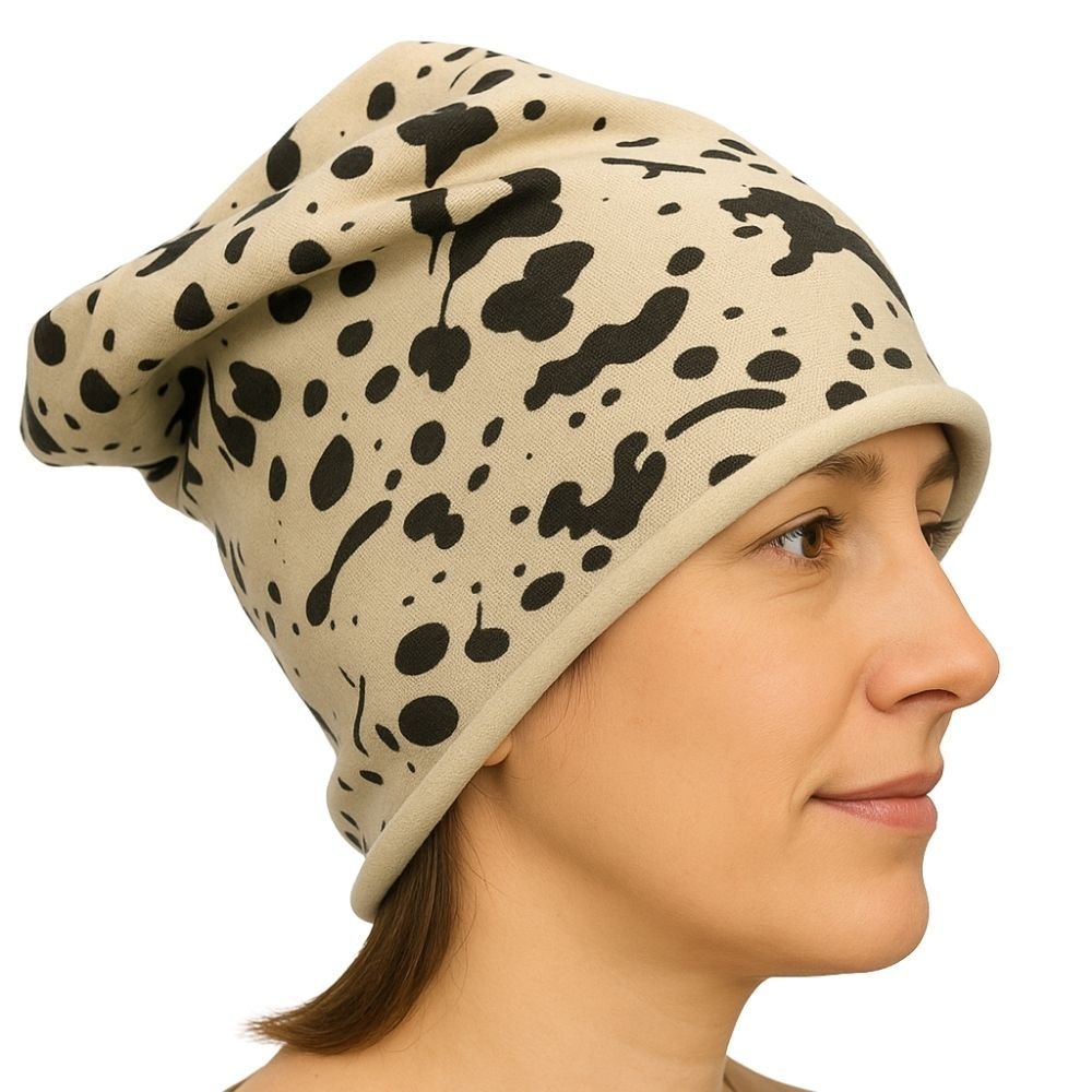 Czapka damska Beanie włoska cienka smerfetka beżowa gepard