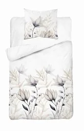 Detexpol Pościel satynowa 140x200 biała beżowa kwiaty 4913 A z jedną poszewką Home Satin 80 - Pościel - miniaturka - grafika 1