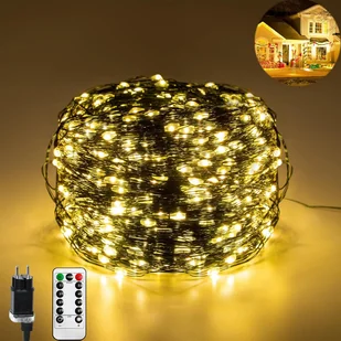 ACXIN 120M 1200 LED miedziane lampki choinkowe z pilotem zdalnego sterowania, zewnętrzne lampki choinkowe, 8 trybów IP44 wodoodporne na Boże Narodzenie, ciepła biel - Oświetlenie świąteczne - miniaturka - grafika 1