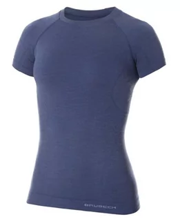 Koszulki i topy damskie - Damska Bluza Do Biegania Brubeck Active Wool Women'S T-Shirt | Jeansowy - Rozmiar M - grafika 1