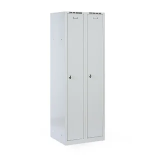 Metalowa szafka ubraniowa na cokole, 2-drzwiowa, 1800 x 600 x 500 mm, zamek obrotowy, drzwi szare - Szafki biurowe - miniaturka - grafika 1