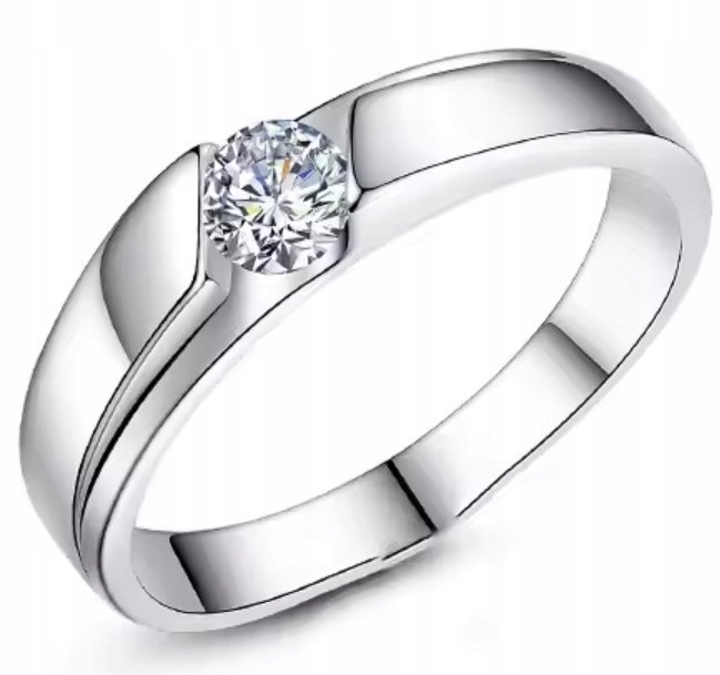 Srebrny Pierścionek z Brylantem Regulowany Rozmiar Stal Szlachetna