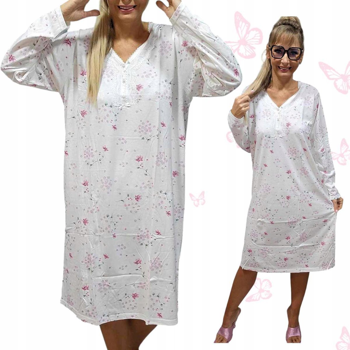 KOSZULA NOCNA BASII ROZPINANA BAWEŁNA długi rękaw prezent 50 52 5xl 6xl