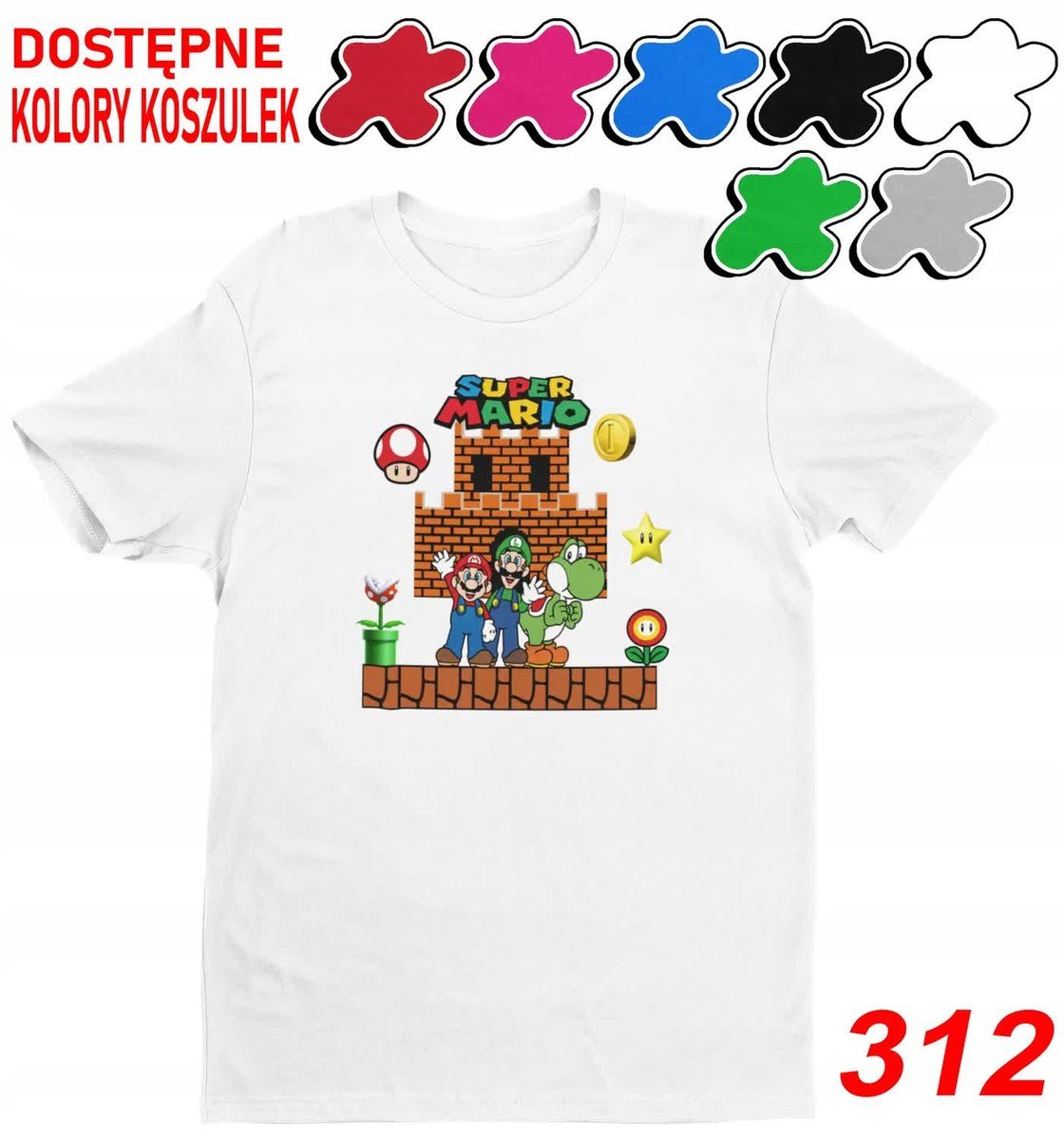 Dziecięca Koszulka Z Nadrukiem Wybór Super Mario Luigi Gry -L146-152