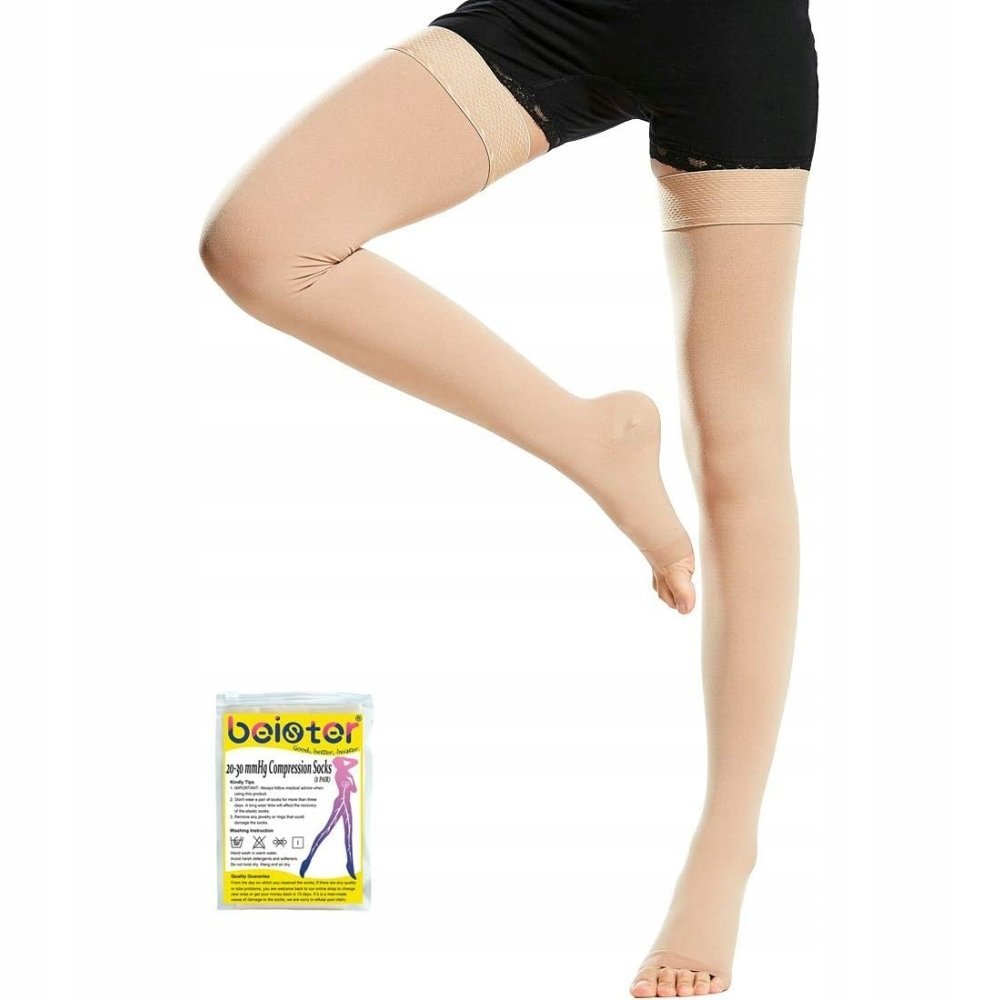 Beister Pończochy Uciskowe 20-30 mmHg z Odkrytymi Palcami - Beżowy Roz. S