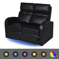 Fotele - Elior Producent: Podwójne fotele kinowe ze sztucznej skóry, z pod$102wietleniem LED Mevic 2X czarne vidaxl_243599 - miniaturka - grafika 1