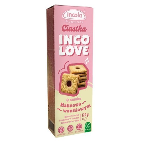 Incola Ciastka o smaku malinowo- waniliowym 120g b/g