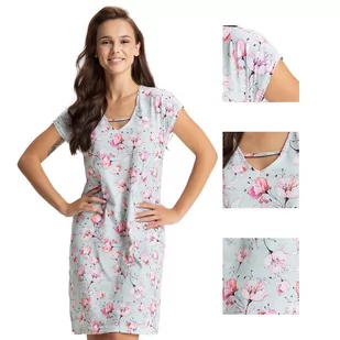 Koszula nocna damska LUNA kod 109 miętowa w magnolie [M] - Bielizna nocna - miniaturka - grafika 1