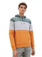 Bluzy męskie - TOM TAILOR Męska bluza z kapturem o wyglądzie Cutline, 32243-pomidorowy kremowy pomarańczowy, M - miniaturka - grafika 1