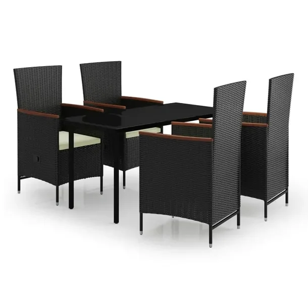 Stylowy zestaw mebli ogrodowych czarny z kremowymi poduszkami 140x70x74 cm