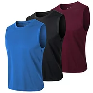 Koszulki sportowe męskie - MEETYOO Tank top męski, koszulka sportowa bez rękawów podkoszulek fitness bez rękawów koszulka do biegania na siłowni, Niebieski + czarny + czerwony, M - miniaturka - grafika 1