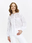 Koszule damskie - Biała koszula z ozdobnym haftem - miniaturka - grafika 1