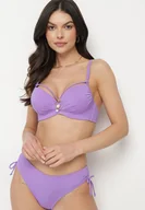 Stroje kąpielowe - Fioletowe Bikini Biustonosz z Aplikacją i Majtki Figi ze Ściągaczami Ulosella - miniaturka - grafika 1