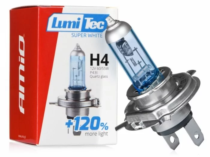 AMiO 02137 Żarówka halogenowa H4 12V 60/55W LumiTec SuperWhite +120% AMI-02137