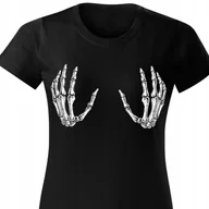 Zestawy upominkowe - CZARNA KOSZULKA DAMSKA Krótki Rękaw DŁONIE SZKIELETA Nipples Cover Rozm L - miniaturka - grafika 1