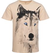 Koszulki męskie - Męski t-shirt z krótkim rękawem, z wilkiem, jasnobeżowy - miniaturka - grafika 1