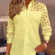 Koszule damskie - TEMU Damska Elegancka Bluzka z Długim Rękawem i Dekoltem w Serek na Wiosnę i – Jednokolorowa Koszula w Linii H, Zapinana na Guziki z Kołnierzykiem, - miniaturka - grafika 1