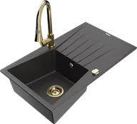 Zlewozmywaki z baterią - Mexen Cesar zlewozmywak granitowy 1-komorowy z ociekaczem i baterią kuchenną Elia, czarny nakrapiany - 6514-76-670101-50 - miniaturka - grafika 1