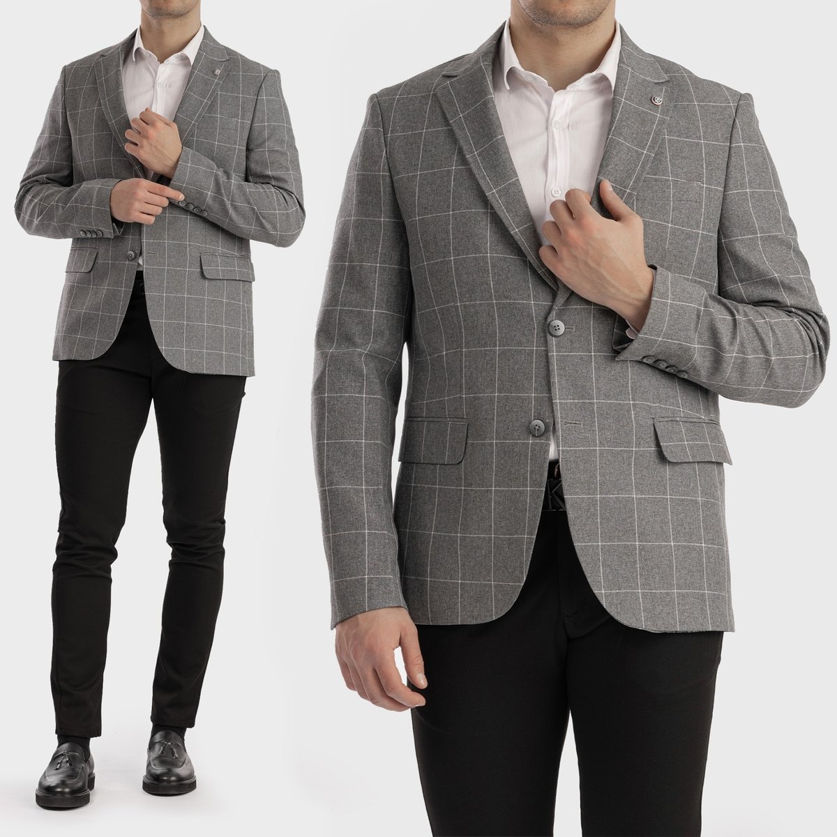 Marynarka Męska Szara Elegancka Klasyczna w Kratkę 3985 Szary 48