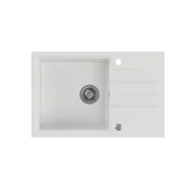 Zlewozmywaki - STEINER Zlewozmywak granitowy jednokomorowy 78 50 20 cm z ociekaczem PETER 111 biały ze stalowym odpływem - miniaturka - grafika 1