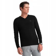 Swetry męskie - Klasyczny męski czarny sweter dekolt w serek V-neck V1 OM-SWBS-0107 r. XL - miniaturka - grafika 1