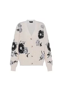 Swetry damskie - faina Damski modny kardigan z cekinami i okrągłym dekoltem w kwiaty, biały, rozmiar M/L, biały (wollweiss), XL - grafika 1