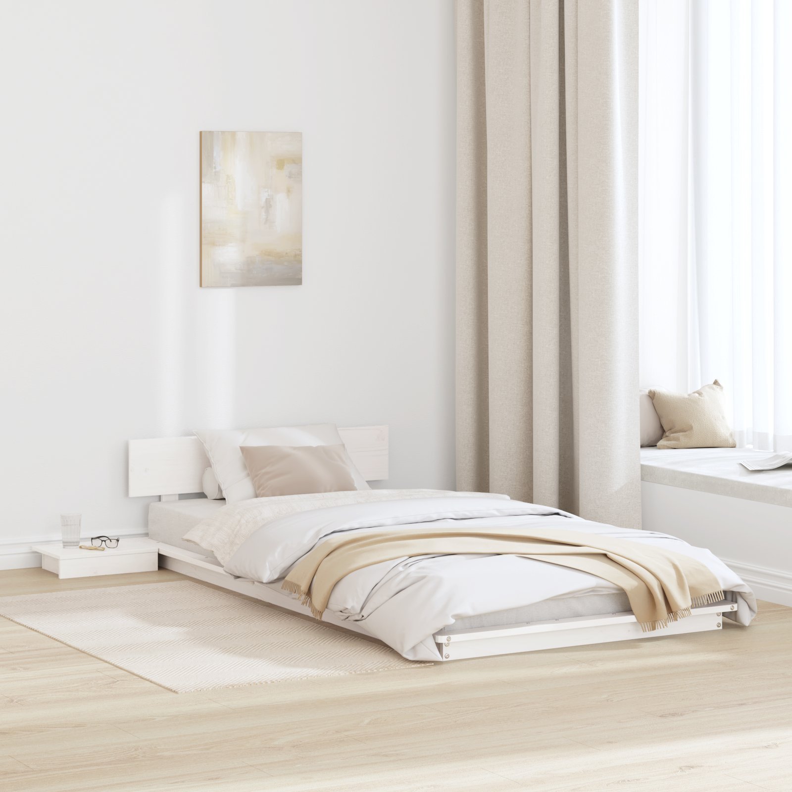 vidaXL Rama łóżka z nocnymi stolikami Biała 90x200cm Lite drewno
