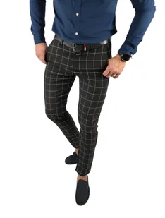 Spodnie wizytowe czarne krata DJ03 W38 - Spodnie męskie - miniaturka - grafika 1