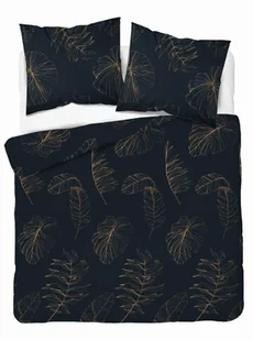 Pościel satynowa 180x200 Czarna w złote liście – nowoczesny tropik, 100% bawełna - Home Satin - Pościel - miniaturka - grafika 1