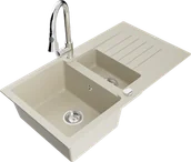 Zlewozmywaki z baterią - Mexen Matias zlewozmywak granitowy 1,5-komorowy z ociekaczem i baterią kuchenną Elia, biały - 6502-69-670101-00 - miniaturka - grafika 1