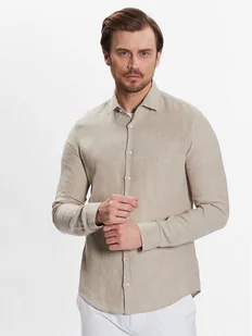 Calvin Klein Koszula Linen Solid Slim Shirt K10K109286 Beżowy Slim Fit - Koszule męskie - miniaturka - grafika 1