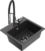 Zlewozmywaki z baterią - Mexen Milo zlewozmywak granitowy 1-komorowy z baterią kuchenną Aster, czarny nakrapiany - 6505-76-73450-07-B - miniaturka - grafika 1