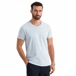 Modna męska bawełniana koszulka serek BASIC jasnoszara OM-TSBS-0237 V23 XXL - Koszulki męskie - miniaturka - grafika 1