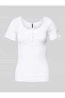 Koszulki i topy damskie - T-shirt o kroju slim fit z mieszanki bawełny z krótką listwą z zatrzaskami model KITTE - Pieces - miniaturka - grafika 1