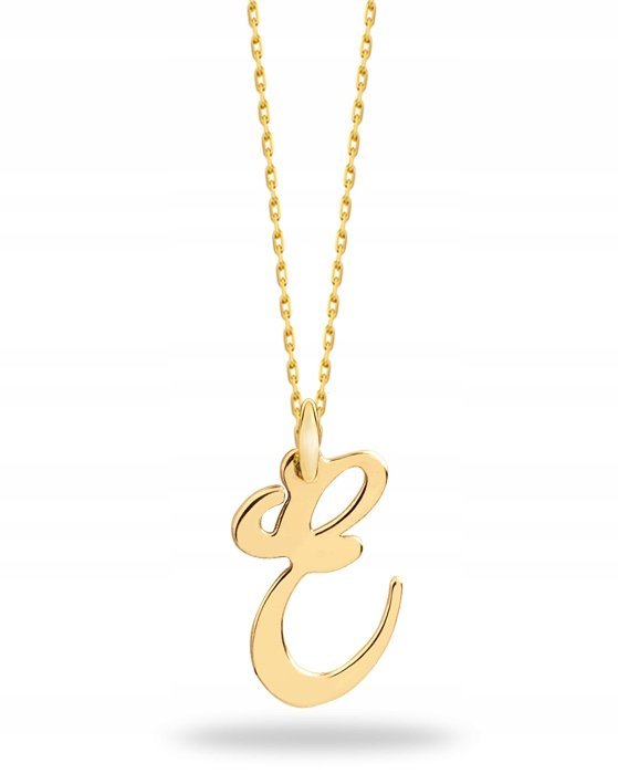 ZŁOTA KOMPLET ZAWIESZKA ŁAŃCUSZEK LITERKA E 585