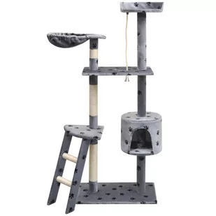 vidaXL Drapak dla kota, 150 cm, szary ze wzorem w kocie łapki - Drapaki dla kotów - miniaturka - grafika 1