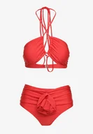 Stroje kąpielowe - Czerwone Bikini 2-Częściowe Stanik Wiązany na Szyi Figi z Podwyższonym Stanem Tegelia - miniaturka - grafika 1