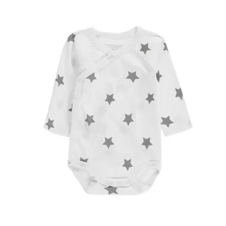 Body dla niemowląt - Body niemowlęce kopertowe długi rękaw, białe z nadrukiem w gwiazdki, Bellybutton - grafika 1